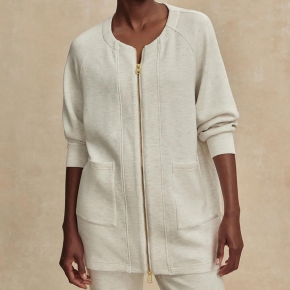 NWT Varley Augusta Zip-Through Sweat in Ivory Marl - Picture 3 of 6